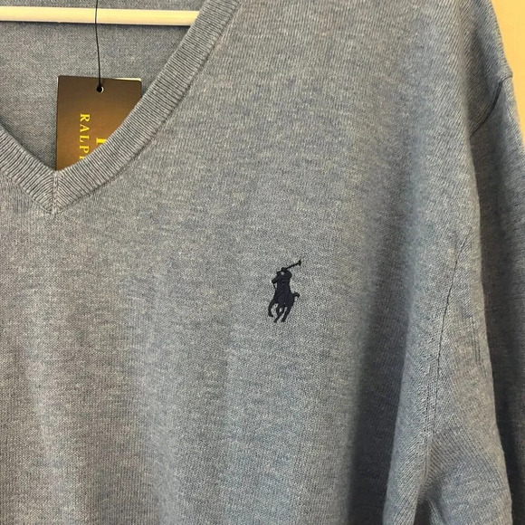 Polo Ralph Lauren Mens Blue Pullover Sweater Large Heather Pima Cotton NWT - Picture 4 of 9